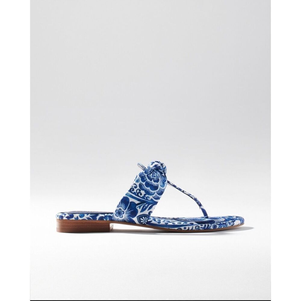 Chico’s Print‎ Knotted Sandals size 9.5 White Blue floral